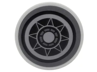 Tile, Round 2 x 2 with Bottom Stud Holder with SW White and Black Circles and Triangles Geometric Pattern (Sticker) - Set 75102