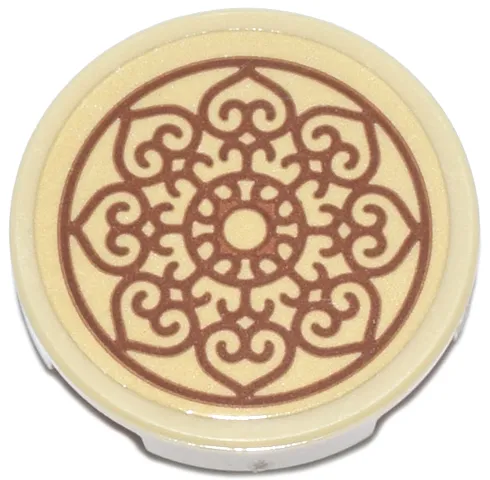 Tile, Round 2 x 2 with Bottom Stud Holder with Cushion with Medium Nougat Mandala Design Pattern (Sticker) - Set 42670