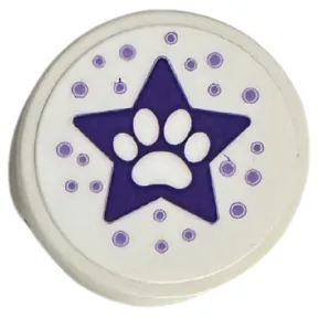 Tile, Round 2 x 2 with Bottom Stud Holder with Dark Purple Star with Paw Print and Medium Lavender Dots Pattern (Sticker) - Set 41718