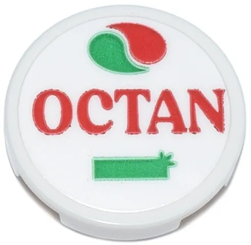 Tile, Round 2 x 2 with Bottom Stud Holder with Red and Green 'OCTAN' and Logo Pattern (Sticker) - Set 910040