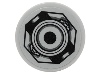 Tile, Round 2 x 2 with Bottom Stud Holder with SW White and Black Circles and Octagon Pattern (Sticker) - Set 75102