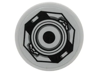 Tile, Round 2 x 2 with Bottom Stud Holder with SW White and Black Circles and Octagon Pattern (Sticker) - Set 75102