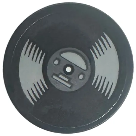 Tile, Round 2 x 2 with Bottom Stud Holder with Vinyl Record with Dark Bluish Gray Label and Light Bluish Gray Highlights Pattern (Sticker) - Set 76781