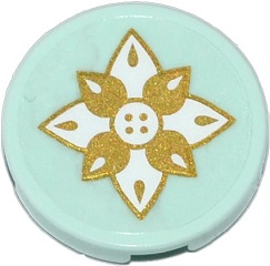 Tile, Round 2 x 2 with Bottom Stud Holder with Flower with Gold and White Petals Pattern (Sticker) - Set 41078