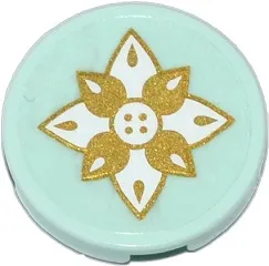 Tile, Round 2 x 2 with Bottom Stud Holder with Flower with Gold and White Petals Pattern (Sticker) - Set 41078
