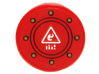 Tile, Round 2 x 2 with Bottom Stud Holder with White Triangle, Black Circles and Gold Rivets Pattern (Sticker) - Set 70147