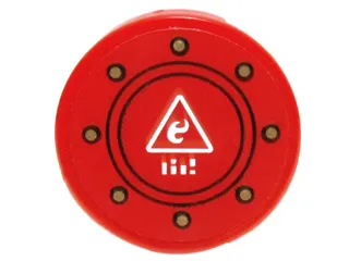 Tile, Round 2 x 2 with Bottom Stud Holder with White Triangle, Black Circles and Gold Rivets Pattern (Sticker) - Set 70147