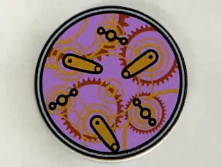 Tile, Round 2 x 2 with Bottom Stud Holder with Time Gears Pattern