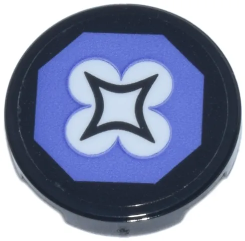 Tile, Round 2 x 2 with Bottom Stud Holder with Blue Violet Octagon, White Cloverleaf and Black Diamond Pattern (Pokémon Rainbow Badge) (Sticker) - Set 40892