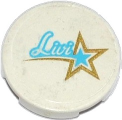 Tile, Round 2 x 2 with Bottom Stud Holder with 'Livi' and Gold and Medium Azure Star Pattern (Sticker) - Set 41105