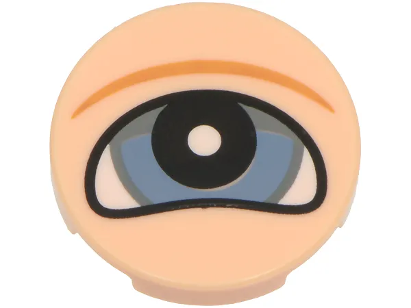 Tile, Round 2 x 2 with Bottom Stud Holder with Sand Blue and Dark Bluish Gray Eye with Black Pupil, White Glint and Medium Nougat Wrinkle Pattern