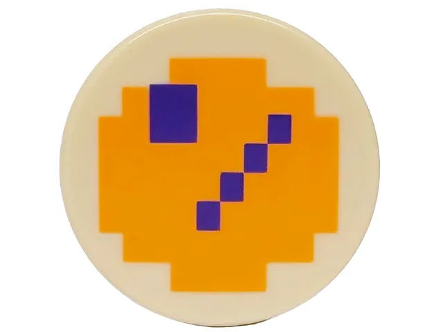 Tile, Round 2 x 2 with Bottom Stud Holder with Pixelated Dark Purple Line and Rectangle on Orange Background Pattern