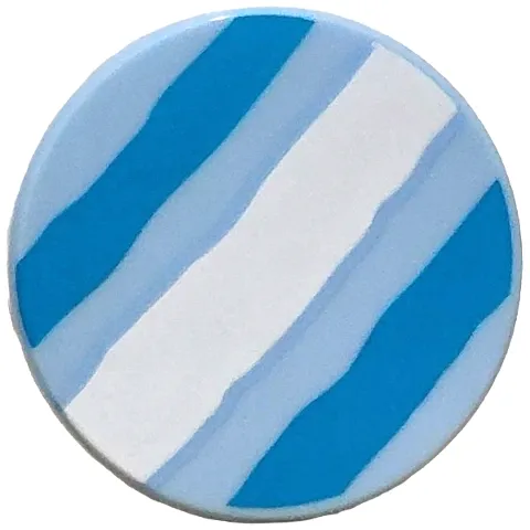 Tile, Round 2 x 2 with Bottom Stud Holder with Dark Azure and White Waves Pattern