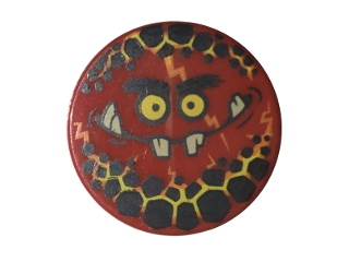 Tile, Round 2 x 2 with Bottom Stud Holder with Globlin Face with Small Teeth Pattern