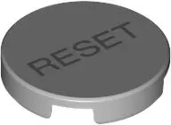 Tile, Round 2 x 2 with Bottom Stud Holder with Dark Bluish Gray 'RESET' Pattern