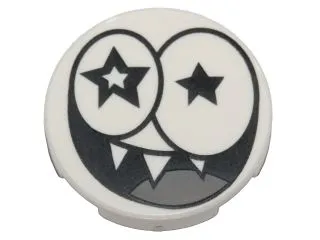 Tile, Round 2 x 2 with Bottom Stud Holder with Black Star Eyes and Smile with Sharp Teeth (Nixel Face) Pattern