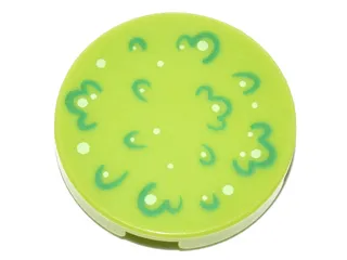 Tile, Round 2 x 2 with Bottom Stud Holder with Green Foliage and White Spots Pattern