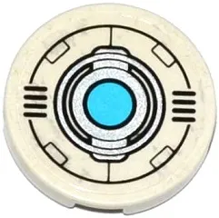 Tile, Round 2 x 2 with Bottom Stud Holder with Grilles, Black and Silver Circles and Medium Azure Light Pattern (Sticker) - Set 70173