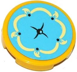 Tile, Round 2 x 2 with Bottom Stud Holder with Medium Azure Cushion with Bright Light Yellow Trim and Tassels Pattern (Sticker) - Set 41140