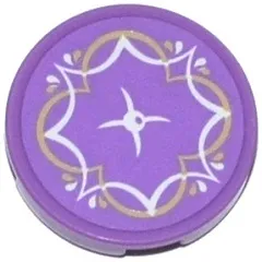 Tile, Round 2 x 2 with Bottom Stud Holder with Cushion with White Button and White and Tan Drops and Trim Pattern (Sticker) - Set 41073