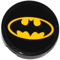 Tile, Round 2 x 2 with Bottom Stud Holder with Batman Logo Oval Pattern (Sticker) - Set 76053