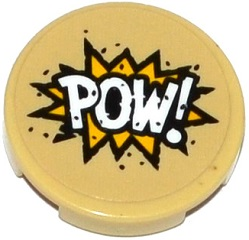 Tile, Round 2 x 2 with Bottom Stud Holder with 'POW!' in Yellow Starburst Explosion Pattern (Sticker) - Set 76053