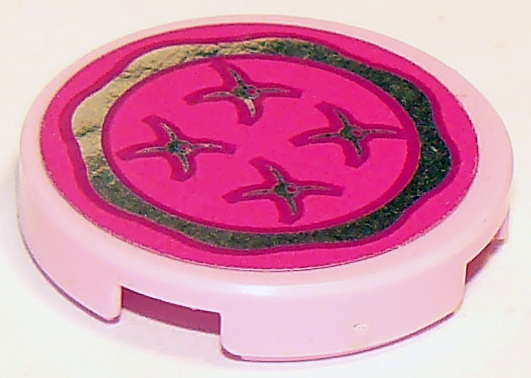 Tile, Round 2 x 2 with Bottom Stud Holder with Magenta Cushion with Chrome Silver Trim and Buttons Pattern (Sticker) - Set 41095