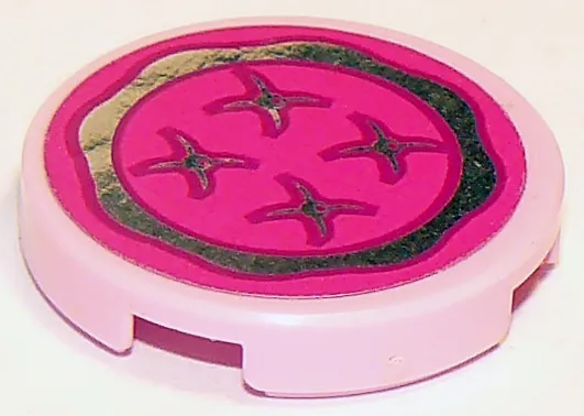 Tile, Round 2 x 2 with Bottom Stud Holder with Magenta Cushion with Chrome Silver Trim and Buttons Pattern (Sticker) - Set 41095