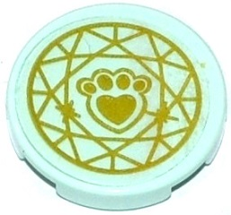 Tile, Round 2 x 2 with Bottom Stud Holder with Gold Paw Print with Heart and Circular Geometric Pattern (Sticker) - Set 41142