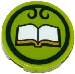 Tile, Round 2 x 2 with Bottom Stud Holder with Open Book in Dark Green Circle Pattern (Sticker) - Set 41176