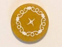 Tile, Round 2 x 2 with Bottom Stud Holder with Cushion with White Button, Hearts and Swirls on Transparent Background Pattern (Sticker) - Set 41101