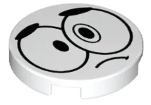 Tile, Round 2 x 2 with Bottom Stud Holder with Black Large Sad Eyes, Eyebrows and Frown (Nixel Face) Pattern