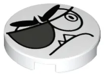 Tile, Round 2 x 2 with Bottom Stud Holder with Black Stern Eye, Eyebrows, Eye Patch and Closed Mouth with 2 Sharp Teeth (Nixel Face) Pattern