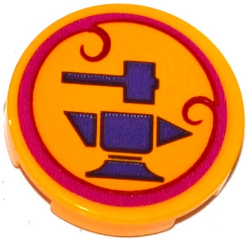 Tile, Round 2 x 2 with Bottom Stud Holder with Hammer and Anvil in Magenta Circle Pattern (Sticker) - Set 41176