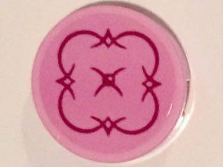 Tile, Round 2 x 2 with Bottom Stud Holder with Cushion with Magenta Trim and Button on Bright Pink Background Pattern (Sticker) - Set 41119