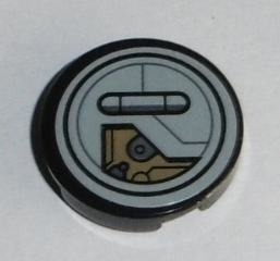 Tile, Round 2 x 2 with Bottom Stud Holder With Partially Opened Hatch and Mechanical Pattern (Sticker) - Set 75140