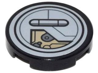 Tile, Round 2 x 2 with Bottom Stud Holder With Partially Opened Hatch and Mechanical Pattern (Sticker) - Set 75140