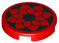 Tile, Round 2 x 2 with Bottom Stud Holder With Black Floral Outline Pattern