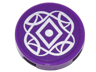 Tile, Round 2 x 2 with Bottom Stud Holder with Silver Diamond and Elves Tribal Pattern (Sticker) - Set 41180