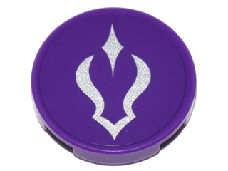 Tile, Round 2 x 2 with Bottom Stud Holder with Silver Curved Shadow Symbol on Dark Purple Background Pattern (Sticker) - Set 41180