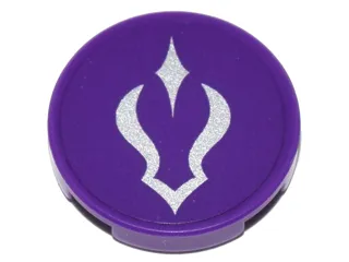 Tile, Round 2 x 2 with Bottom Stud Holder with Silver Curved Shadow Symbol on Dark Purple Background Pattern (Sticker) - Set 41180