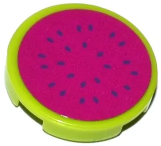Tile, Round 2 x 2 with Bottom Stud Holder with Watermelon Slice Pattern (Sticker) - Set 41118
