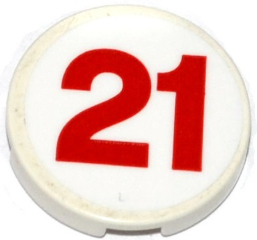 Tile, Round 2 x 2 with Bottom Stud Holder with Red '21' Pattern (Sticker) - Set 60115