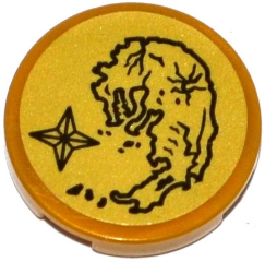 Tile, Round 2 x 2 with Bottom Stud Holder with Island Map and Compass Pattern (Sticker) - Set 70604