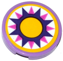 Tile, Round 2 x 2 with Bottom Stud Holder with Cushion with Dark Pink and Dark Purple Star and Yellow Large Dot Pattern (Sticker) - Set 41065