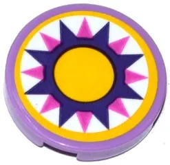 Tile, Round 2 x 2 with Bottom Stud Holder with Cushion with Dark Pink and Dark Purple Star and Yellow Large Dot Pattern (Sticker) - Set 41065