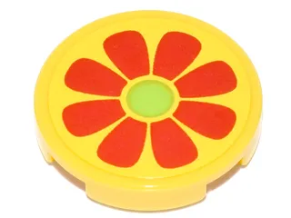 Tile, Round 2 x 2 with Bottom Stud Holder with Flower with Red Petals and Lime Center Pattern (Sticker) - Set 76035