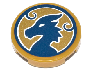 Tile, Round 2 x 2 with Bottom Stud Holder with Dark Blue Dragon Head Pattern (Sticker) - Set 41178