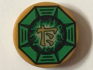 Tile, Round 2 x 2 with Bottom Stud Holder with Airjitzu Lightning Symbol in Green Octagon Pattern