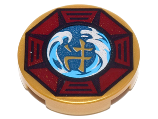 Tile, Round 2 x 2 with Bottom Stud Holder with Airjitzu Wave Symbol in Dark Red Octagon Pattern